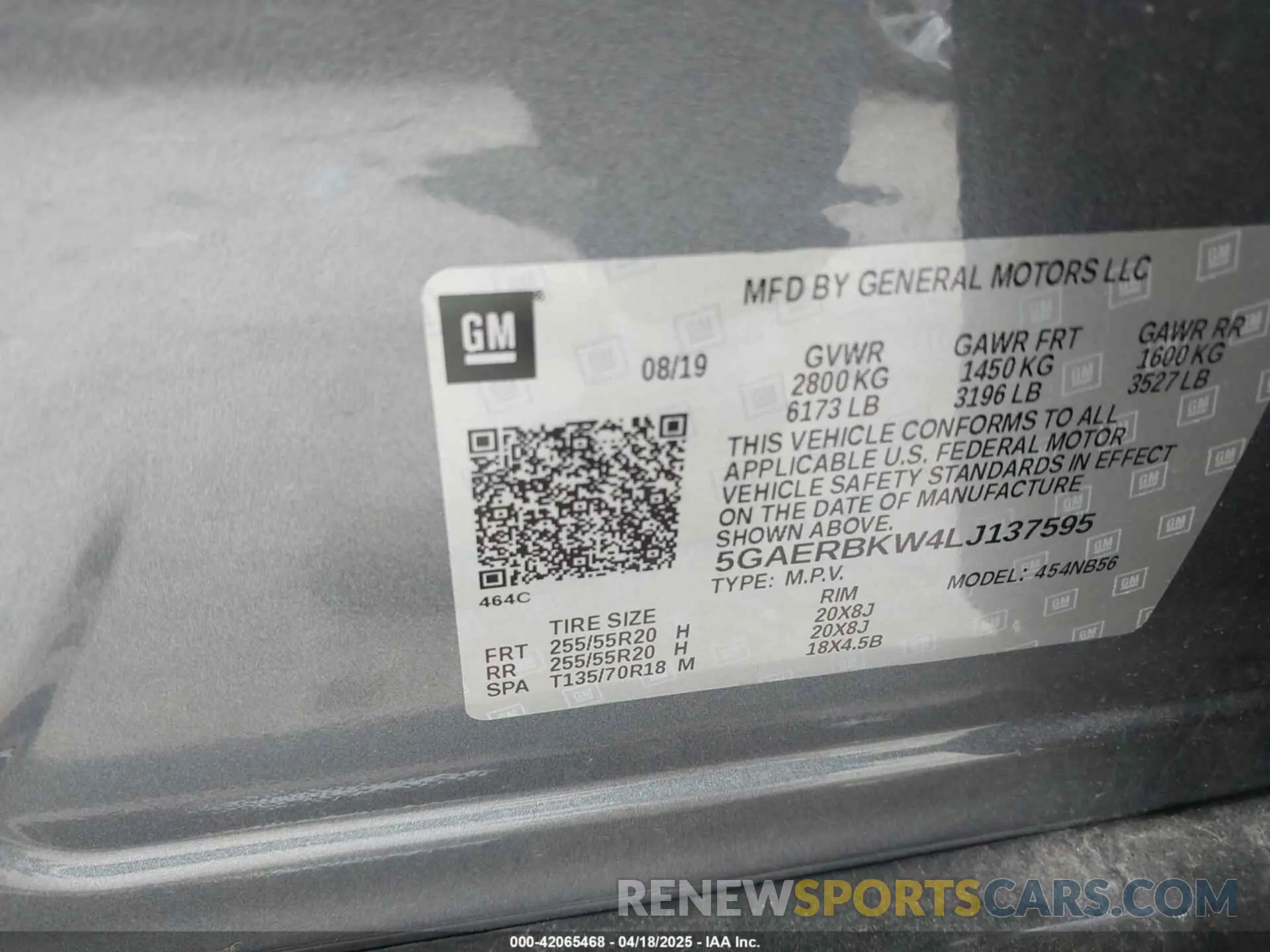 9 fotografías del automóvil dañado 5GAERBKW4LJ137595 BUICK ENCLAVE 2020
