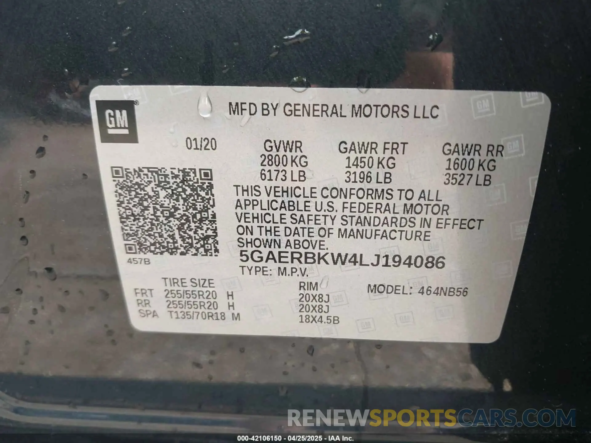 9 fotografías del automóvil dañado 5GAERBKW4LJ194086 BUICK ENCLAVE 2020