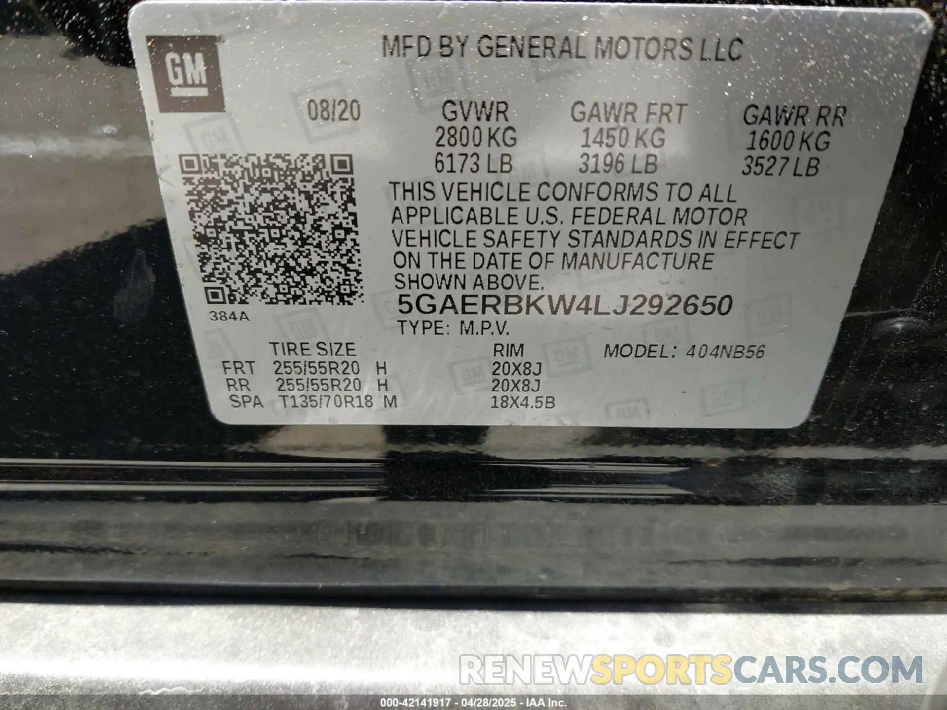 9 fotografías del automóvil dañado 5GAERBKW4LJ292650 BUICK ENCLAVE 2020
