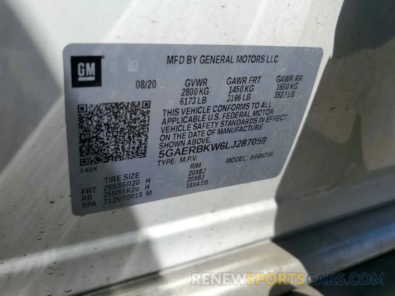 13 fotografías del automóvil dañado 5GAERBKW6LJ287059 BUICK ENCLAVE 2020