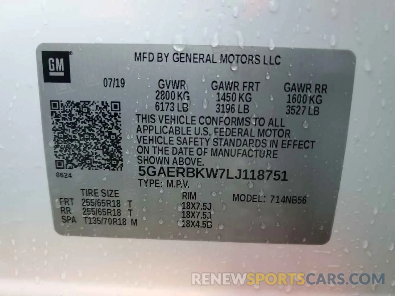 14 fotografías del automóvil dañado 5GAERBKW7LJ118751 BUICK ENCLAVE 2020