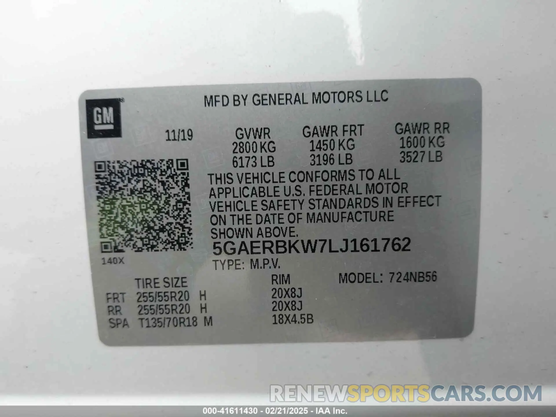 9 fotografías del automóvil dañado 5GAERBKW7LJ161762 BUICK ENCLAVE 2020