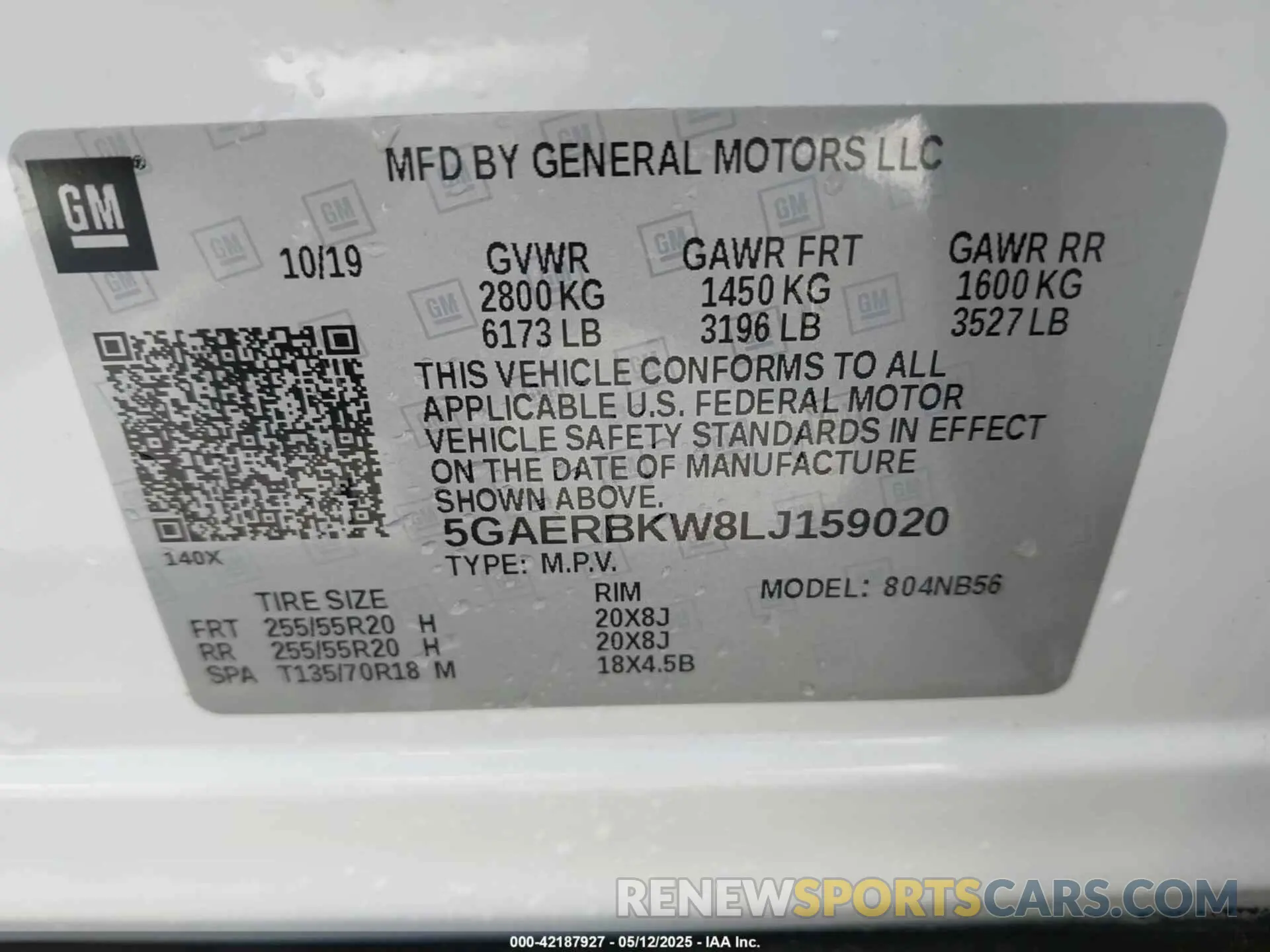 9 fotografías del automóvil dañado 5GAERBKW8LJ159020 BUICK ENCLAVE 2020