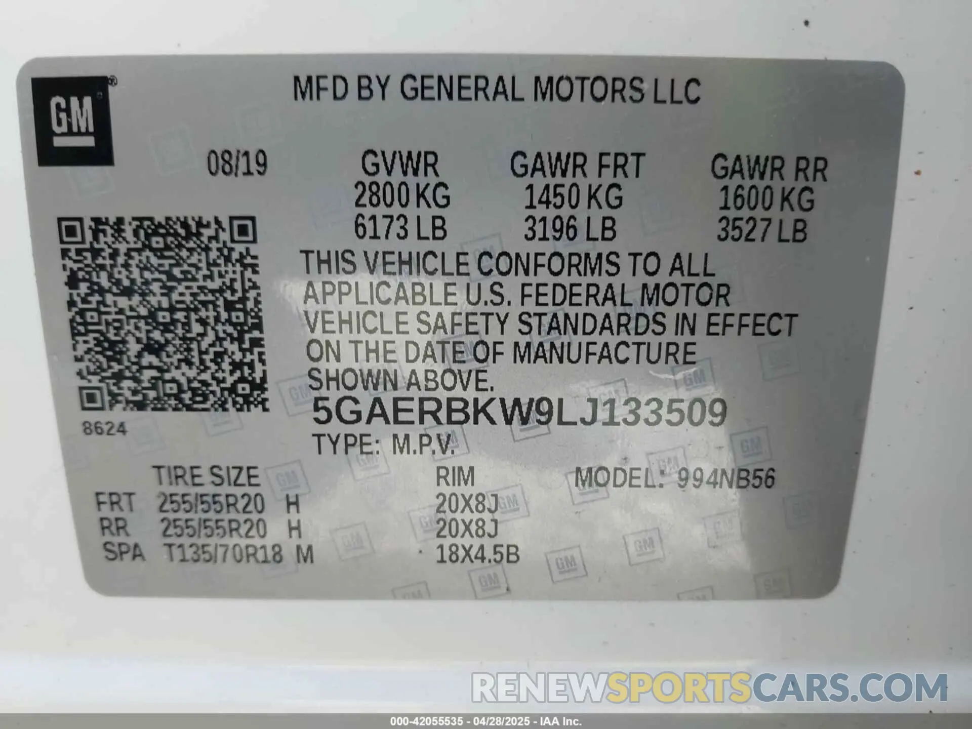 9 fotografías del automóvil dañado 5GAERBKW9LJ133509 BUICK ENCLAVE 2020
