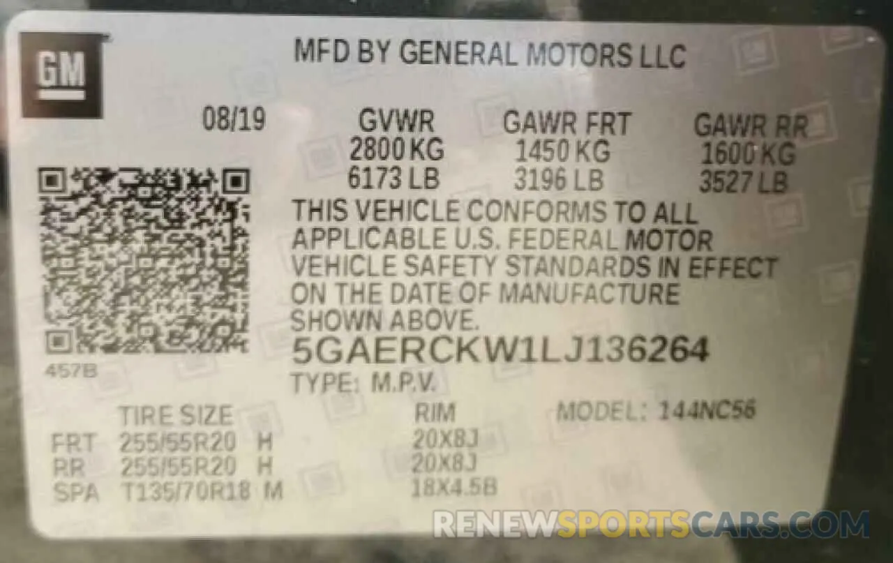 14 fotografías del automóvil dañado 5GAERCKW1LJ136264 BUICK ENCLAVE 2020