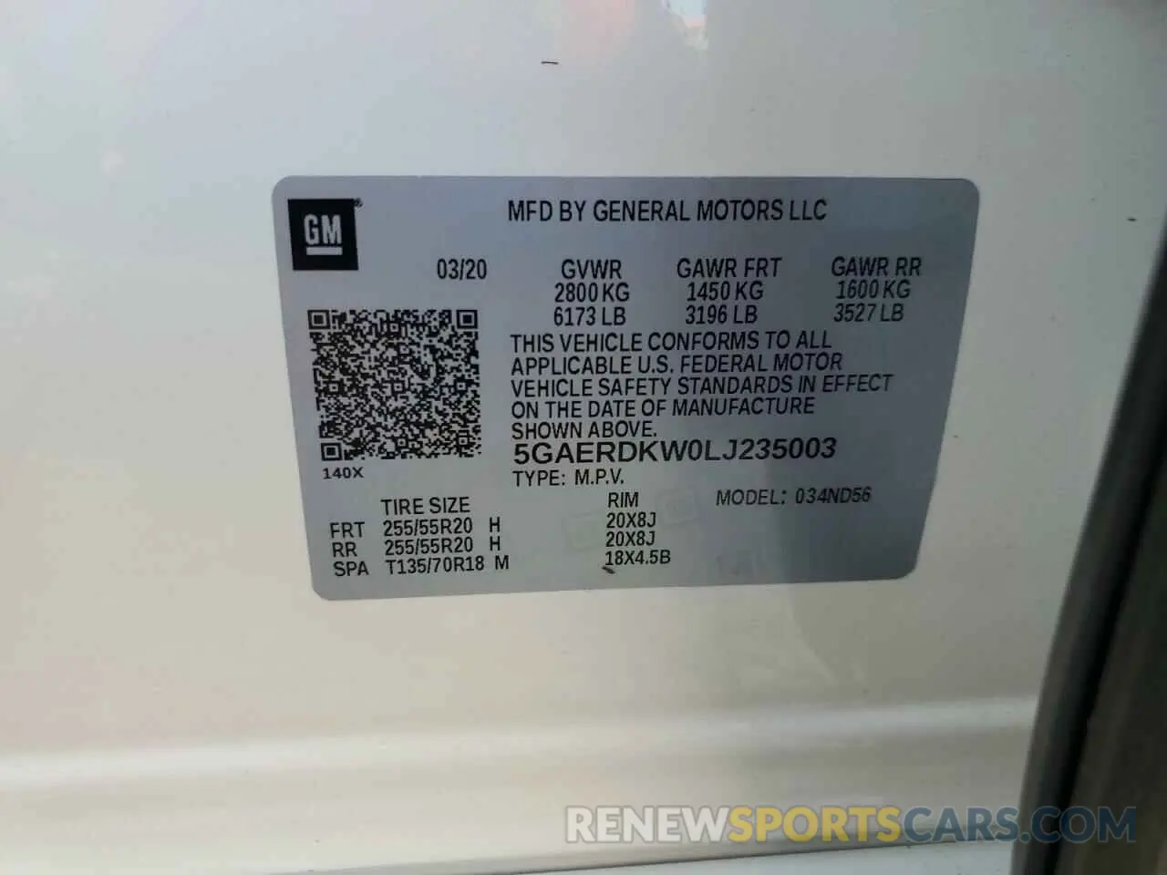 13 fotografías del automóvil dañado 5GAERDKW0LJ235003 BUICK ENCLAVE 2020