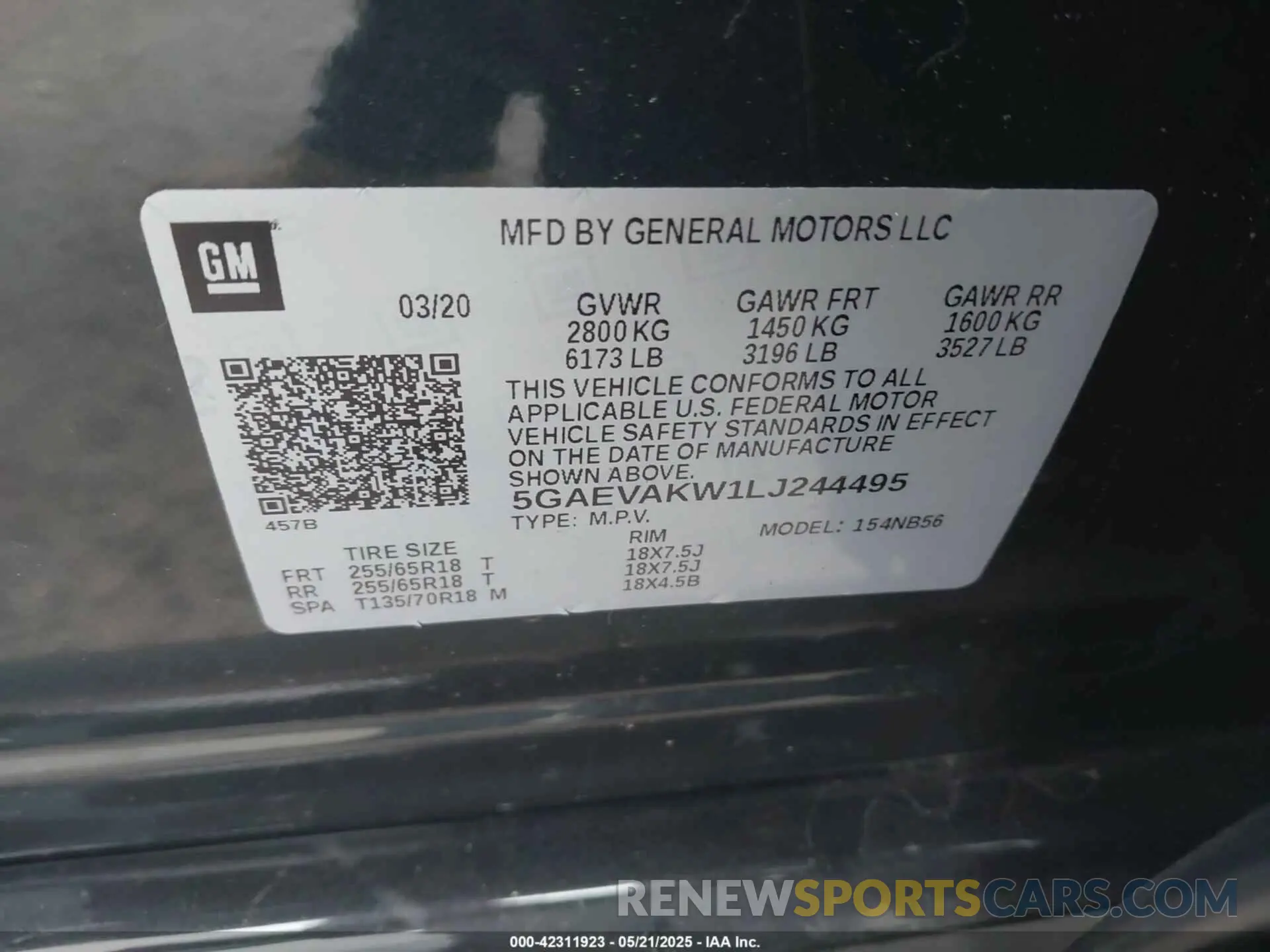 9 fotografías del automóvil dañado 5GAEVAKW1LJ244495 BUICK ENCLAVE 2020