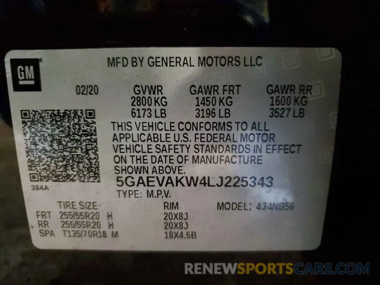 13 fotografías del automóvil dañado 5GAEVAKW4LJ225343 BUICK ENCLAVE 2020