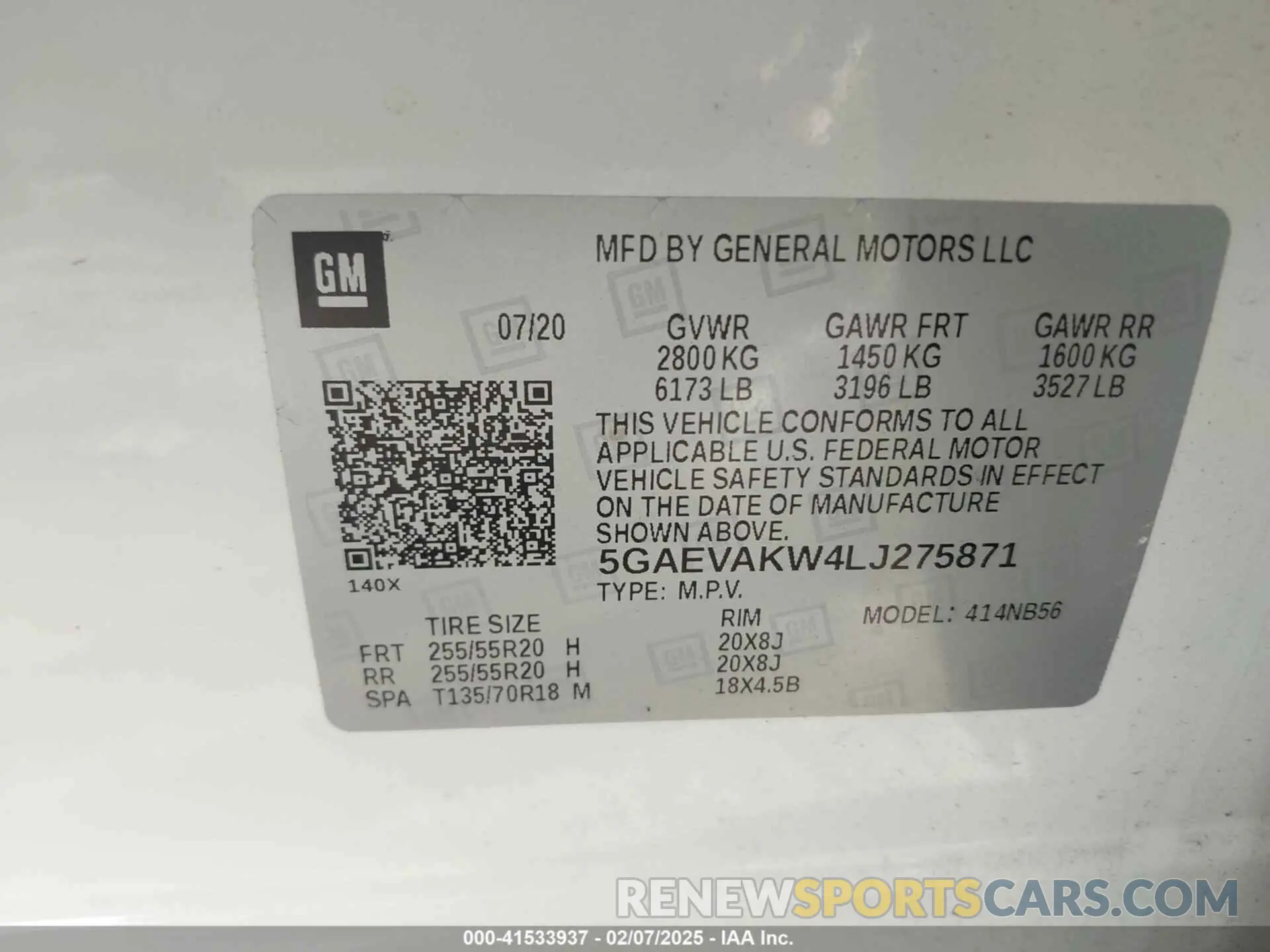 9 fotografías del automóvil dañado 5GAEVAKW4LJ275871 BUICK ENCLAVE 2020