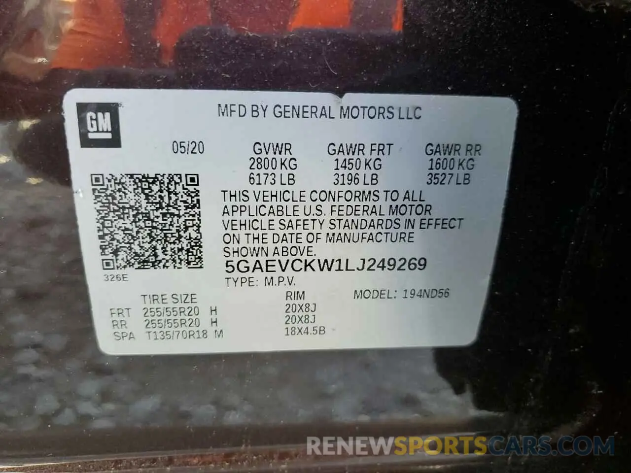 15 fotografías del automóvil dañado 5GAEVCKW1LJ249269 BUICK ENCLAVE 2020