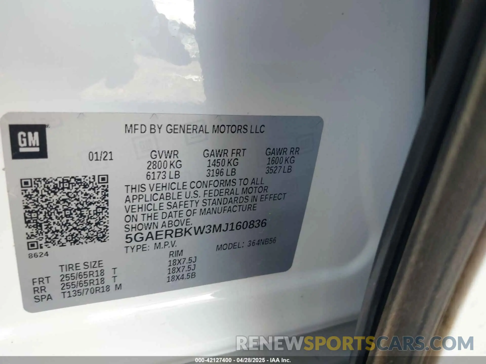 9 fotografías del automóvil dañado 5GAERBKW3MJ160836 BUICK ENCLAVE 2021