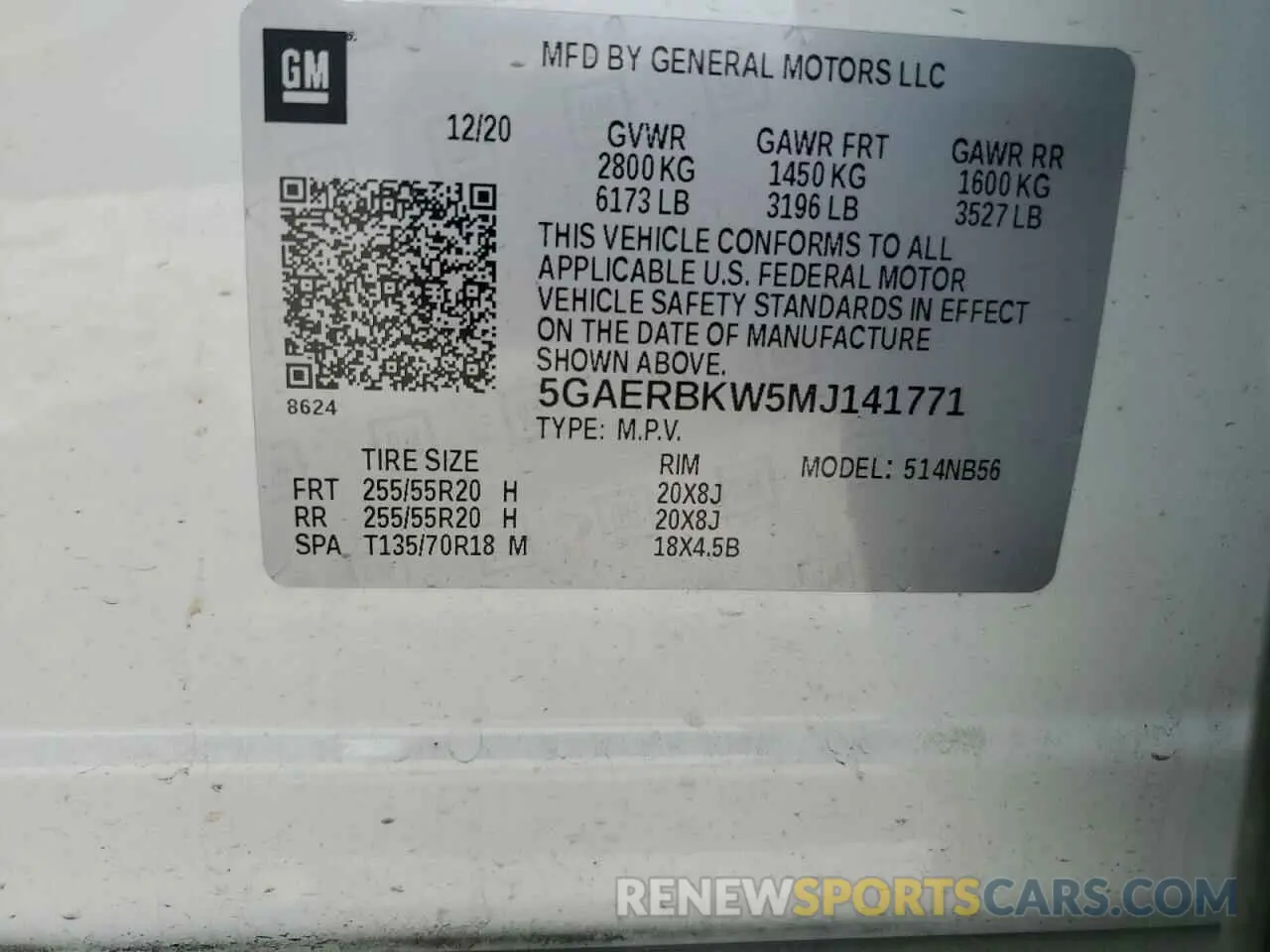 14 fotografías del automóvil dañado 5GAERBKW5MJ141771 BUICK ENCLAVE 2021