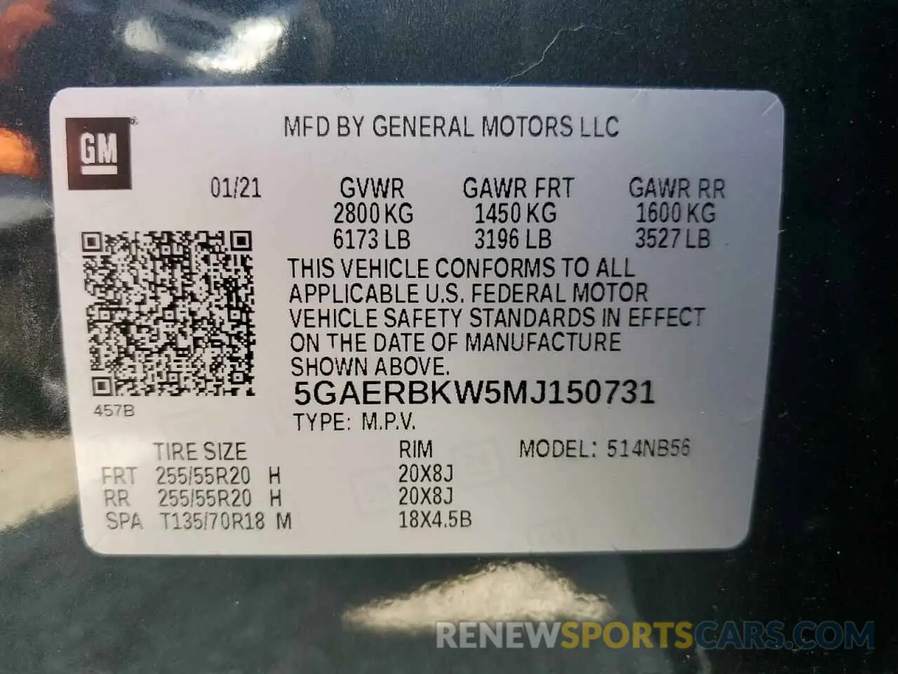 13 fotografías del automóvil dañado 5GAERBKW5MJ150731 BUICK ENCLAVE 2021