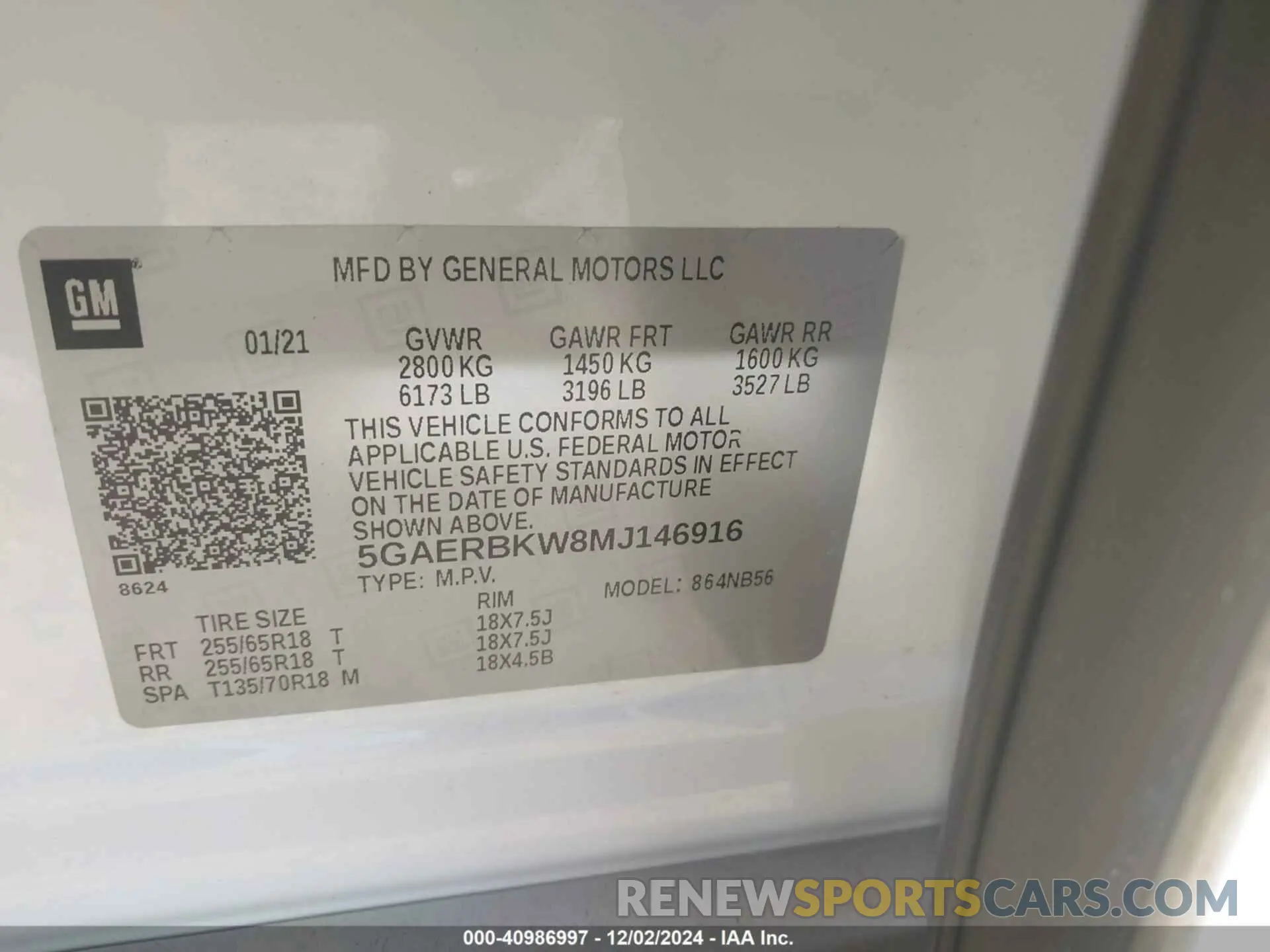 9 fotografías del automóvil dañado 5GAERBKW8MJ146916 BUICK ENCLAVE 2021