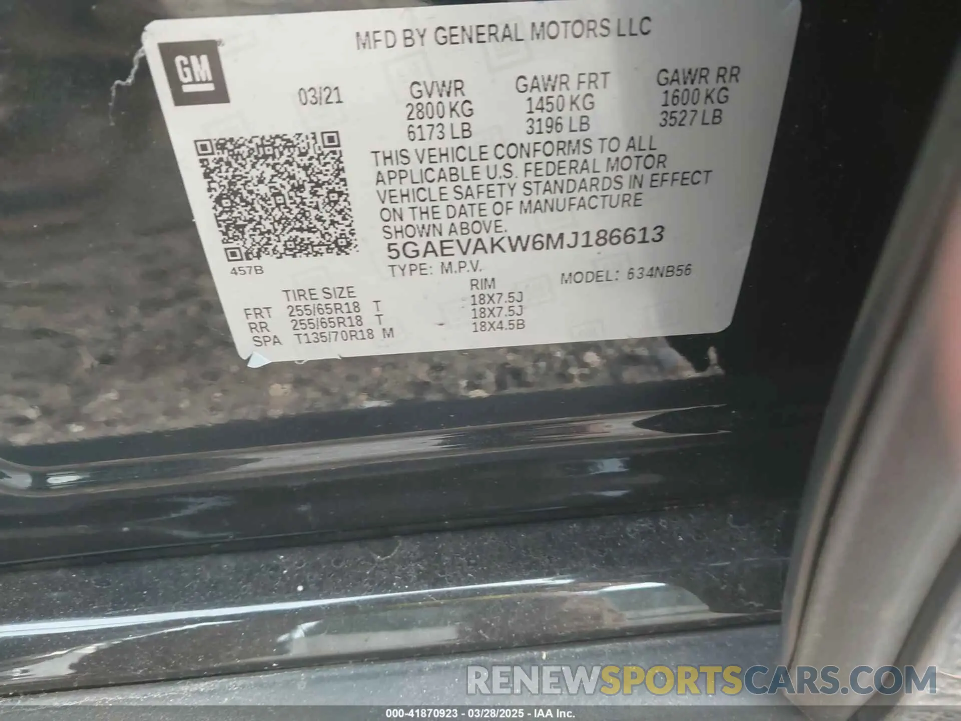 9 fotografías del automóvil dañado 5GAEVAKW6MJ186613 BUICK ENCLAVE 2021