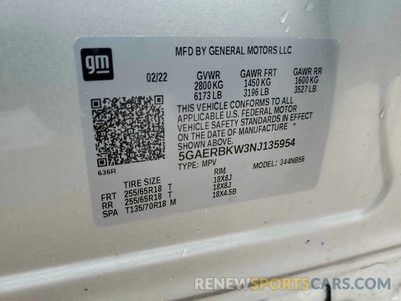 14 fotografías del automóvil dañado 5GAERBKW3NJ135954 BUICK ENCLAVE 2022