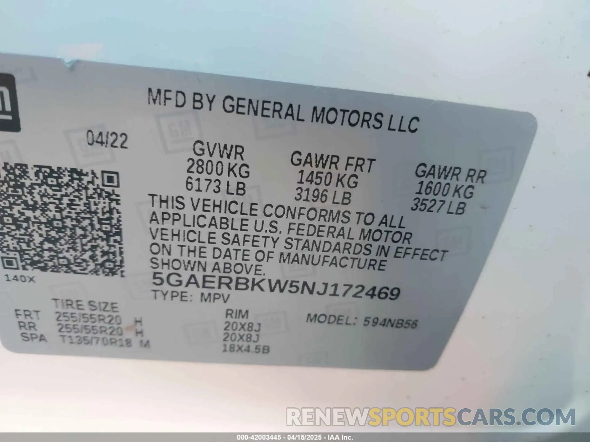 9 fotografías del automóvil dañado 5GAERBKW5NJ172469 BUICK ENCLAVE 2022