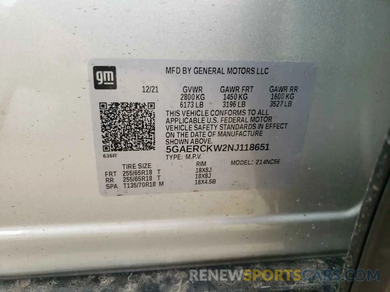 14 fotografías del automóvil dañado 5GAERCKW2NJ118651 BUICK ENCLAVE 2022