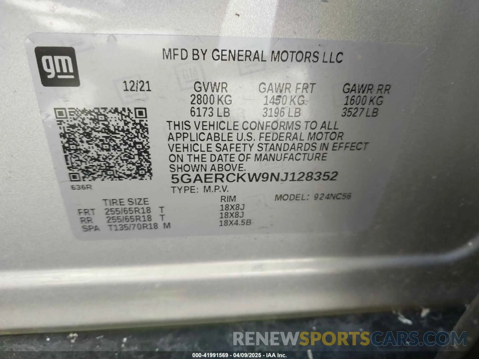 9 fotografías del automóvil dañado 5GAERCKW9NJ128352 BUICK ENCLAVE 2022