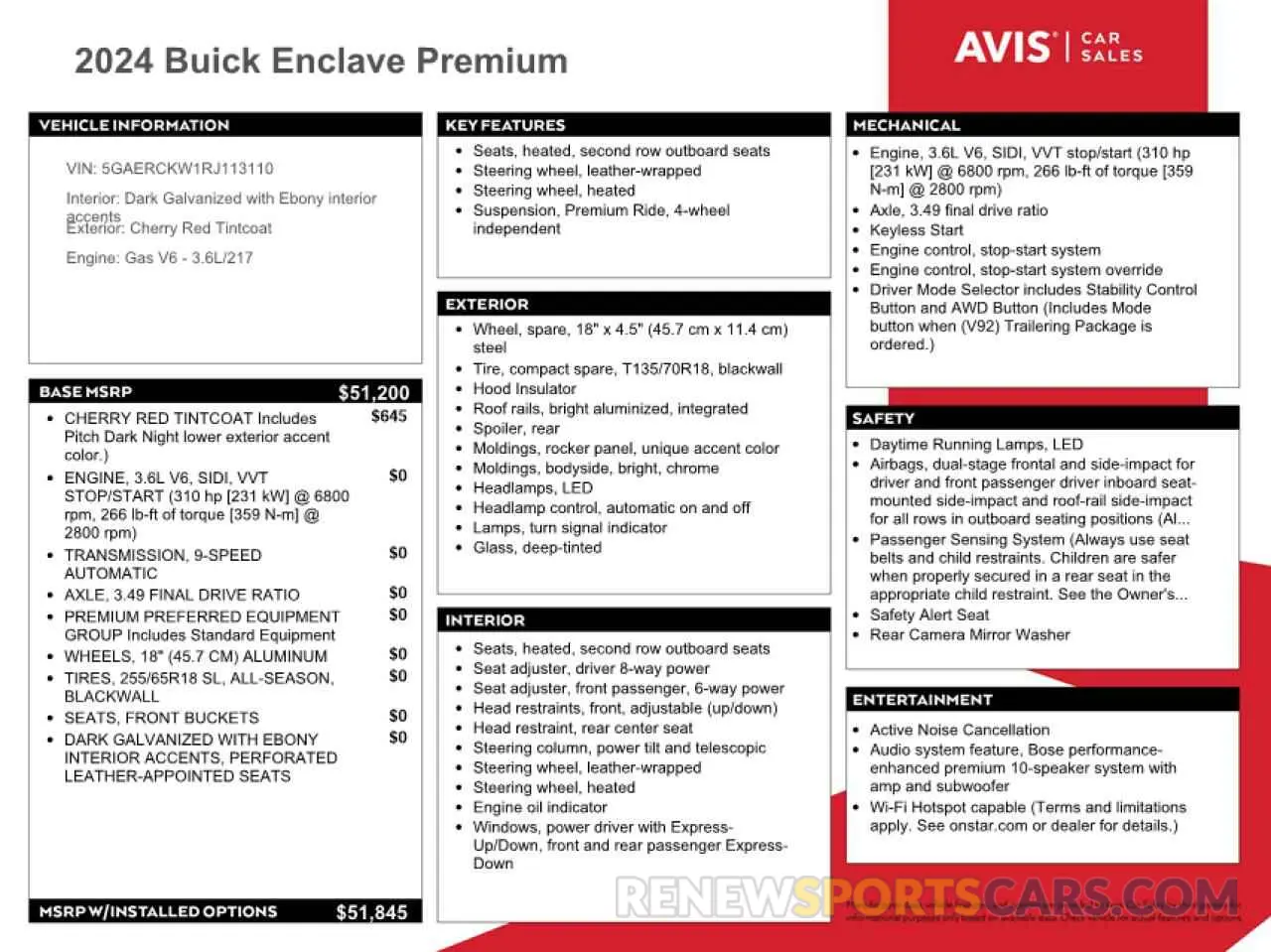 13 fotografías del automóvil dañado 5GAERCKW1RJ113110 BUICK ENCLAVE 2024