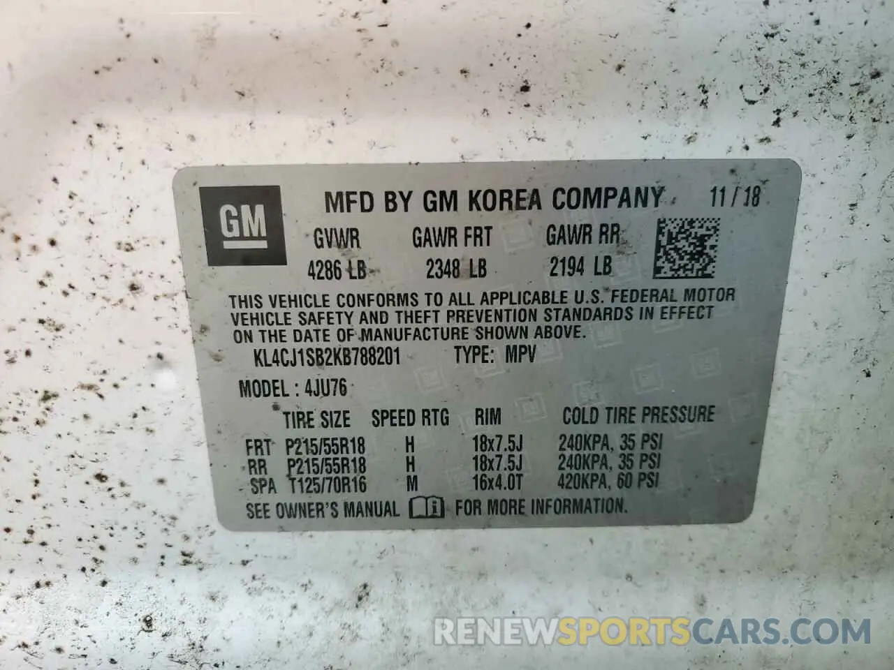 15 fotografías del automóvil dañado KL4CJ1SB2KB788201 BUICK ENCORE 2019