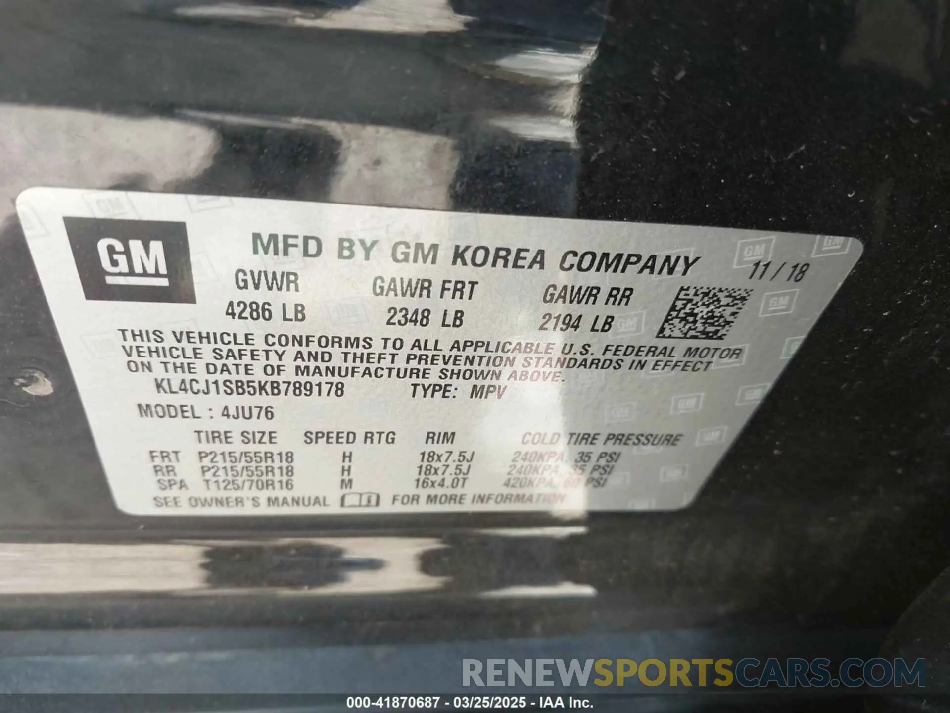 9 fotografías del automóvil dañado KL4CJ1SB5KB789178 BUICK ENCORE 2019