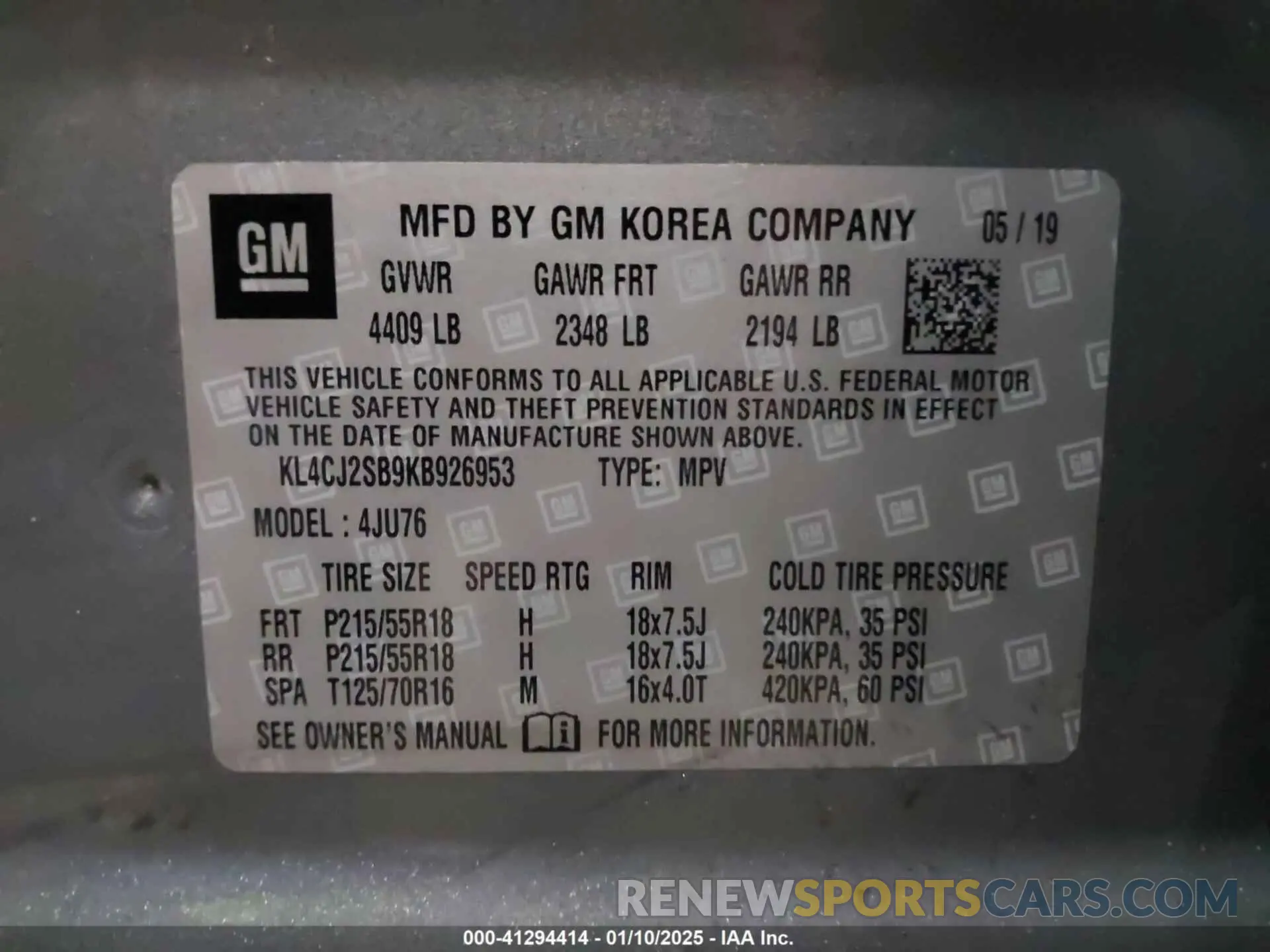9 fotografías del automóvil dañado KL4CJ2SB9KB926953 BUICK ENCORE 2019