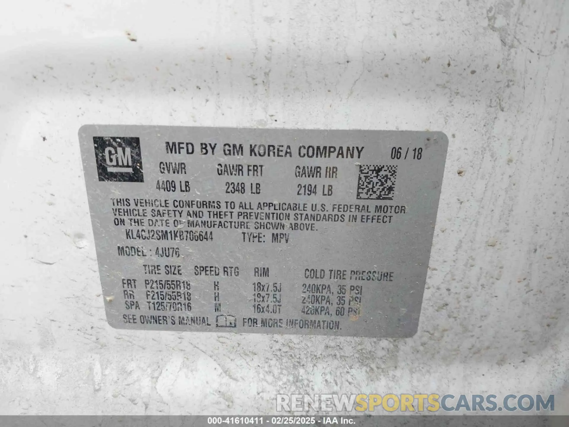 9 fotografías del automóvil dañado KL4CJ2SM1KB706644 BUICK ENCORE 2019