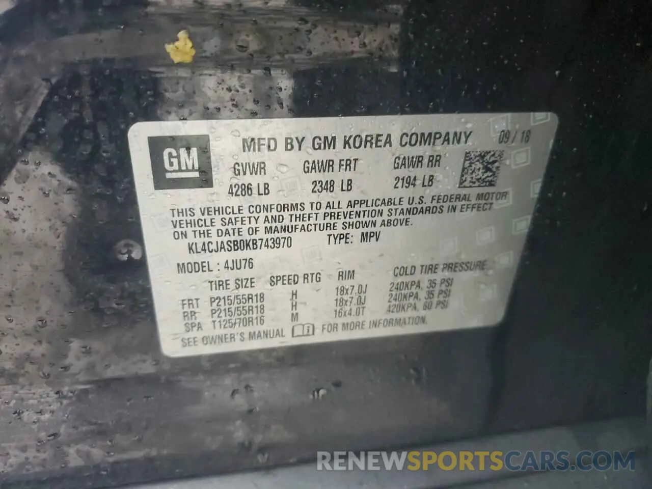 13 fotografías del automóvil dañado KL4CJASB0KB743970 BUICK ENCORE 2019