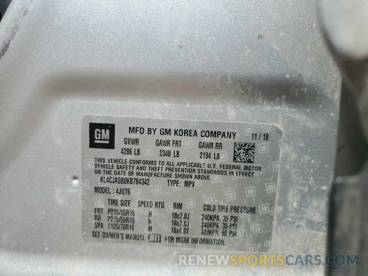 13 fotografías del automóvil dañado KL4CJASB0KB784342 BUICK ENCORE 2019