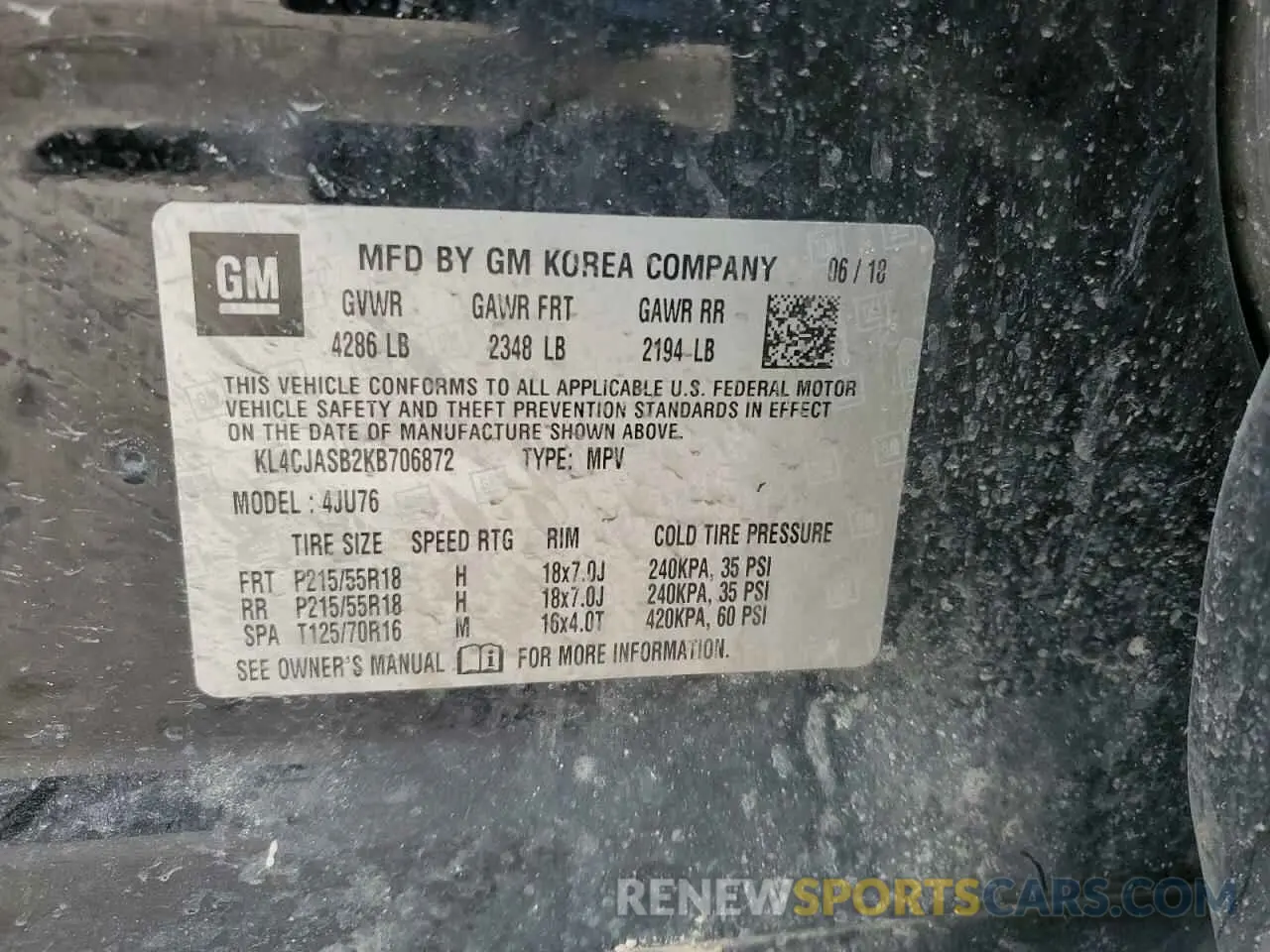 14 fotografías del automóvil dañado KL4CJASB2KB706872 BUICK ENCORE 2019