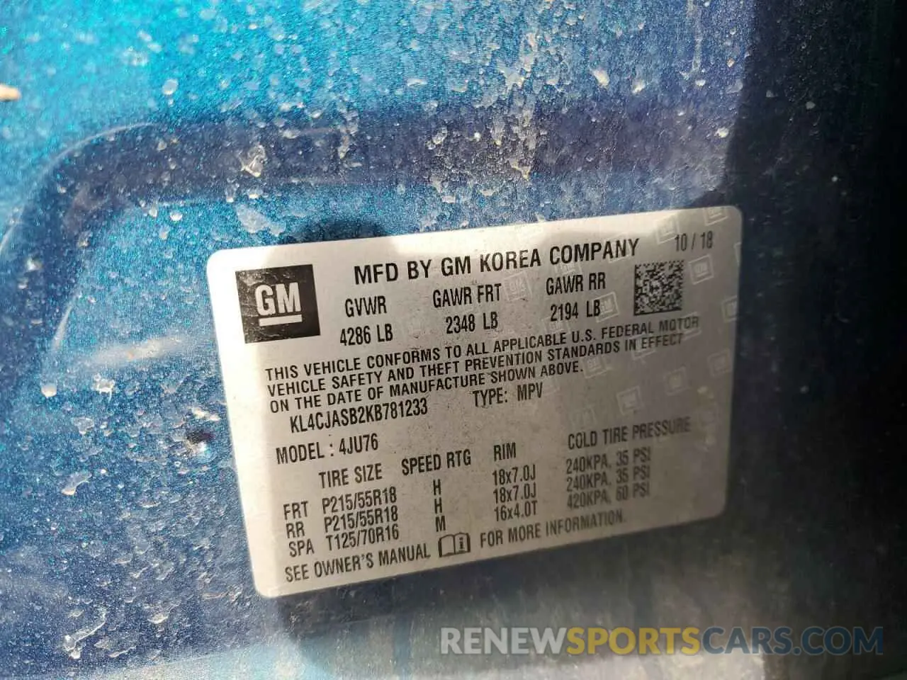 14 fotografías del automóvil dañado KL4CJASB2KB781233 BUICK ENCORE 2019