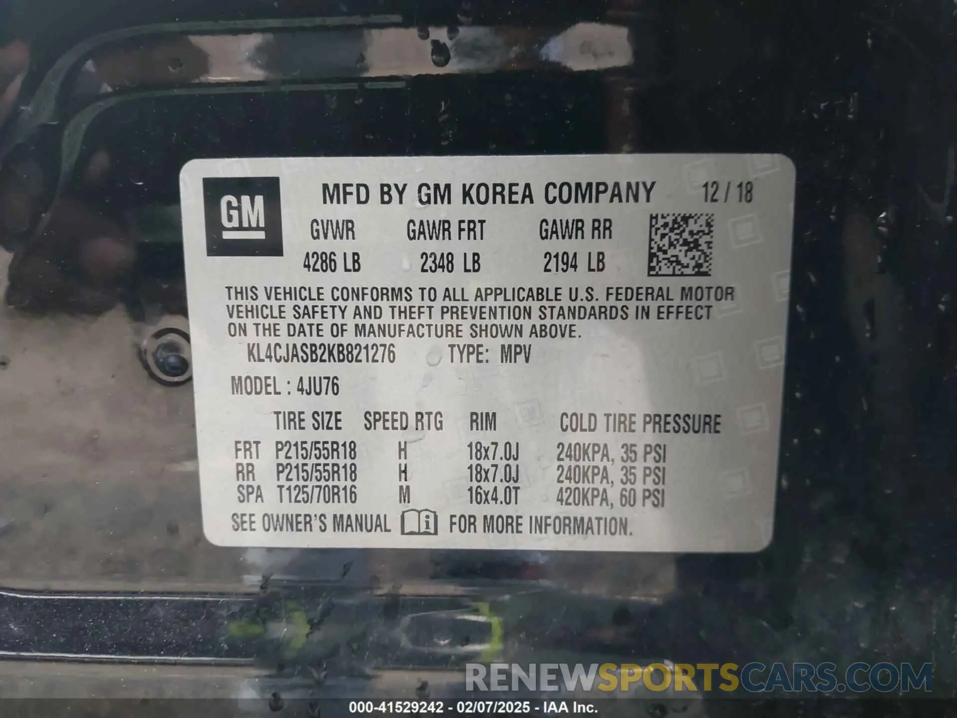 9 fotografías del automóvil dañado KL4CJASB2KB821276 BUICK ENCORE 2019