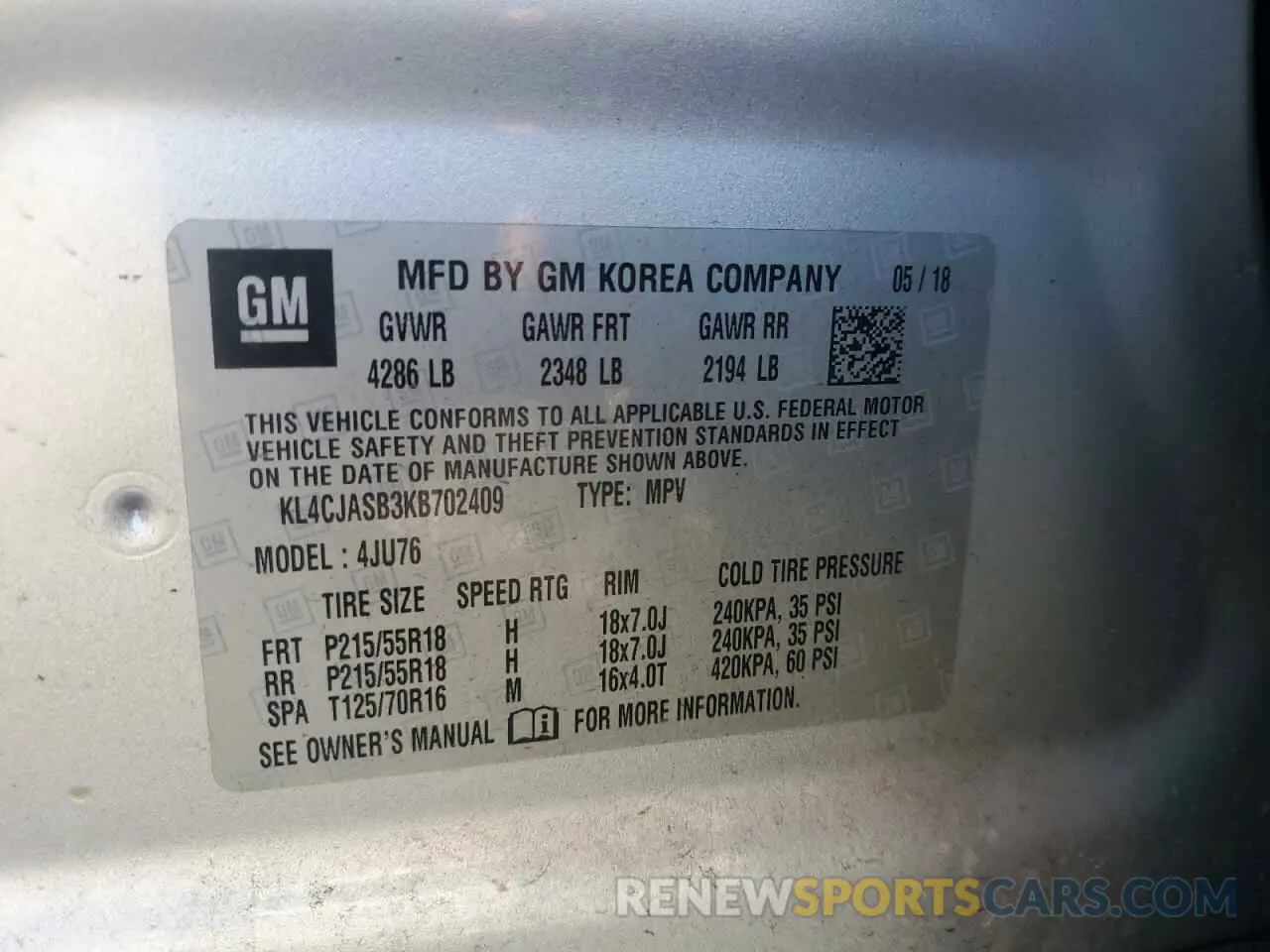 13 fotografías del automóvil dañado KL4CJASB3KB702409 BUICK ENCORE 2019