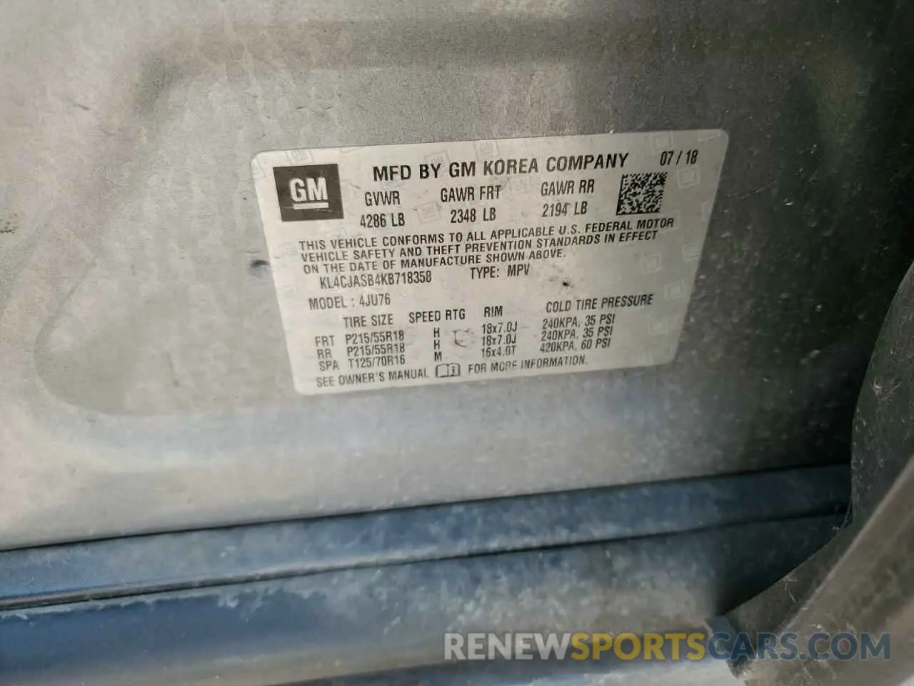 12 fotografías del automóvil dañado KL4CJASB4KB718358 BUICK ENCORE 2019