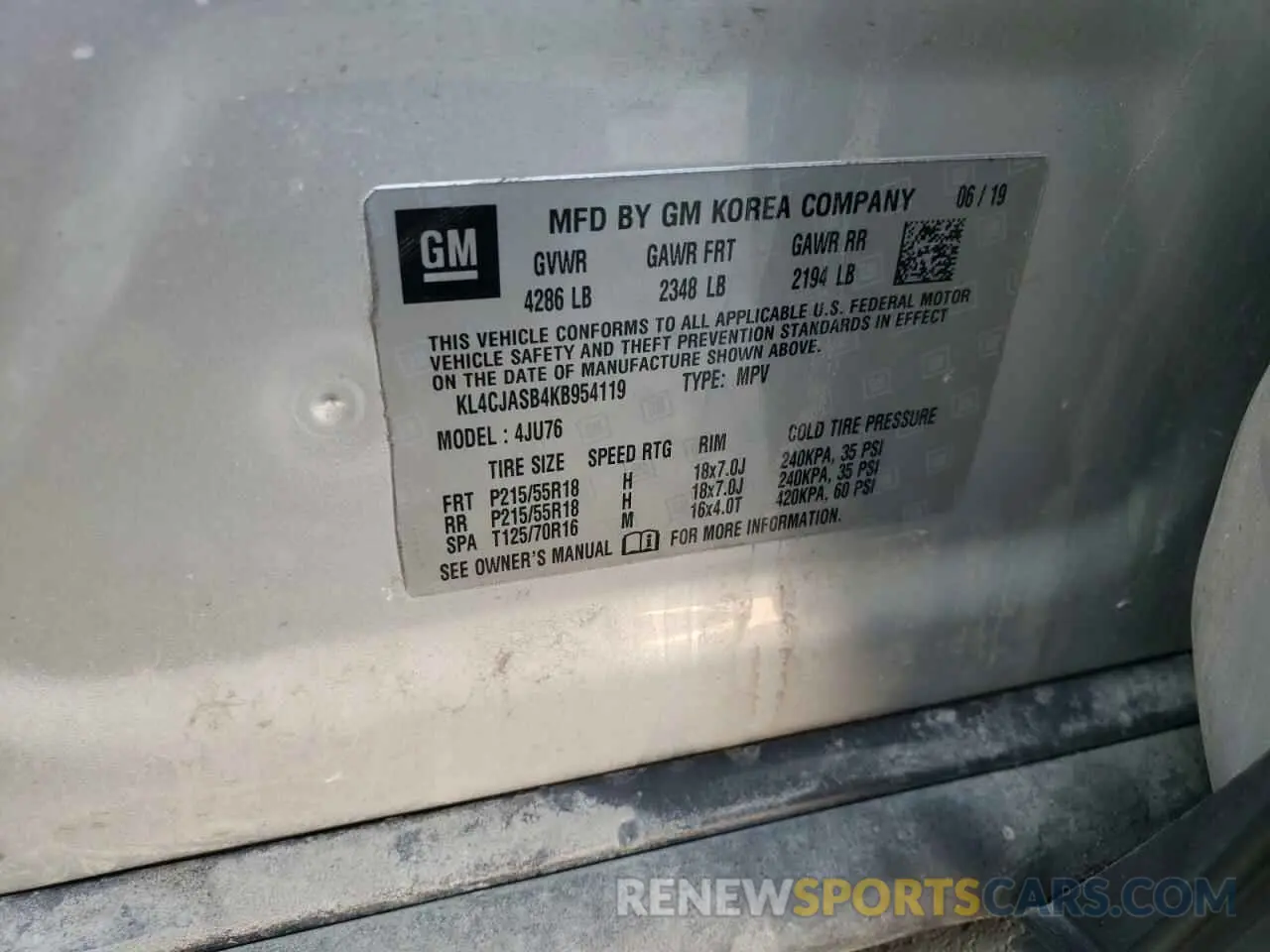 13 fotografías del automóvil dañado KL4CJASB4KB954119 BUICK ENCORE 2019