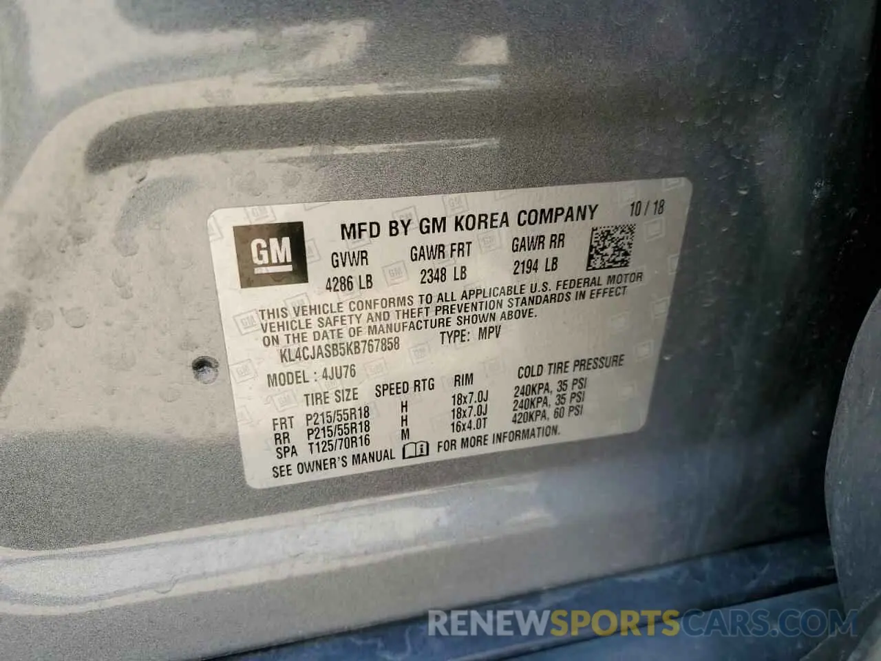12 fotografías del automóvil dañado KL4CJASB5KB767858 BUICK ENCORE 2019