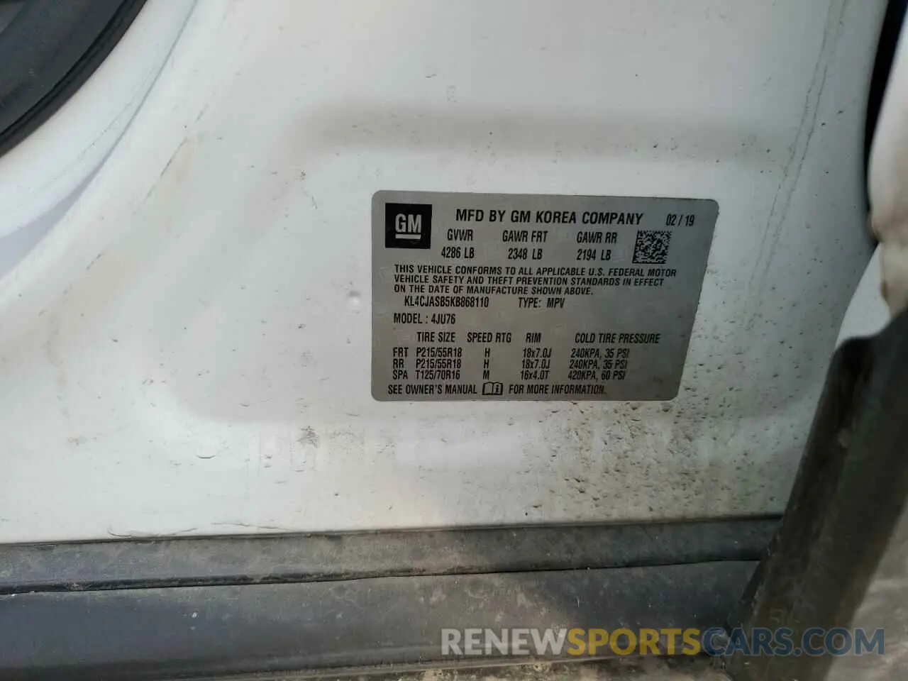 14 fotografías del automóvil dañado KL4CJASB5KB868110 BUICK ENCORE 2019