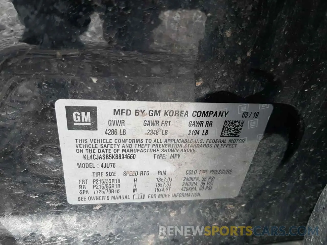 13 fotografías del automóvil dañado KL4CJASB5KB894660 BUICK ENCORE 2019
