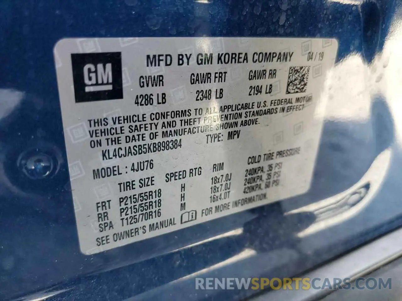 13 fotografías del automóvil dañado KL4CJASB5KB898384 BUICK ENCORE 2019