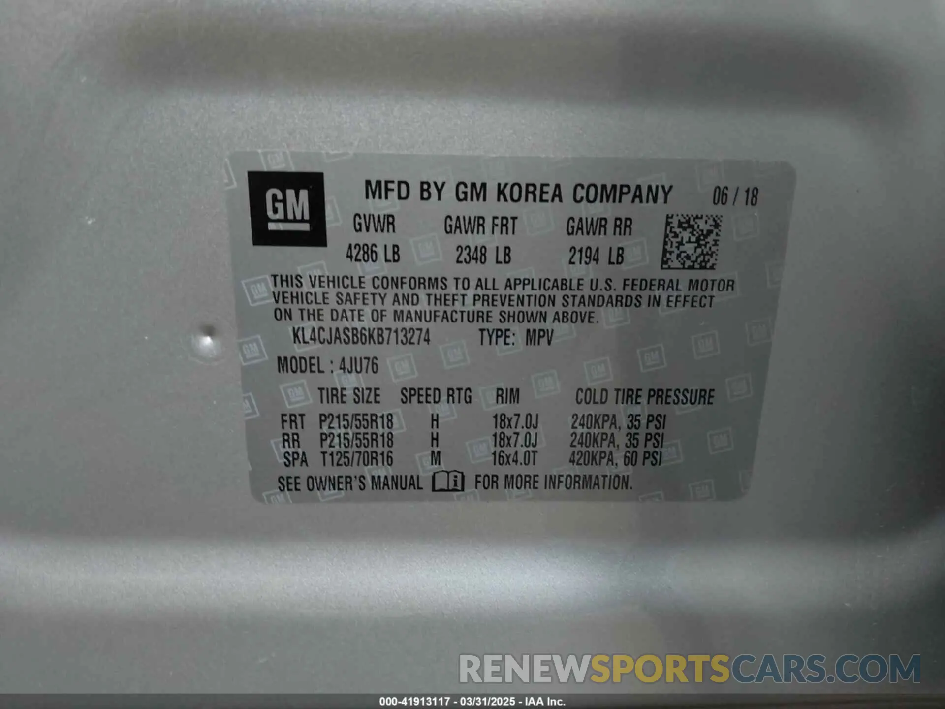 9 fotografías del automóvil dañado KL4CJASB6KB713274 BUICK ENCORE 2019