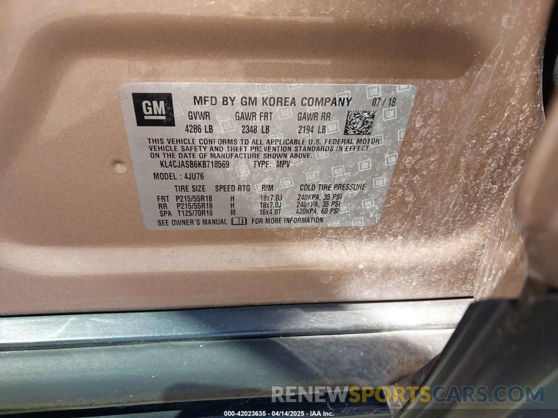 9 fotografías del automóvil dañado KL4CJASB6KB718569 BUICK ENCORE 2019