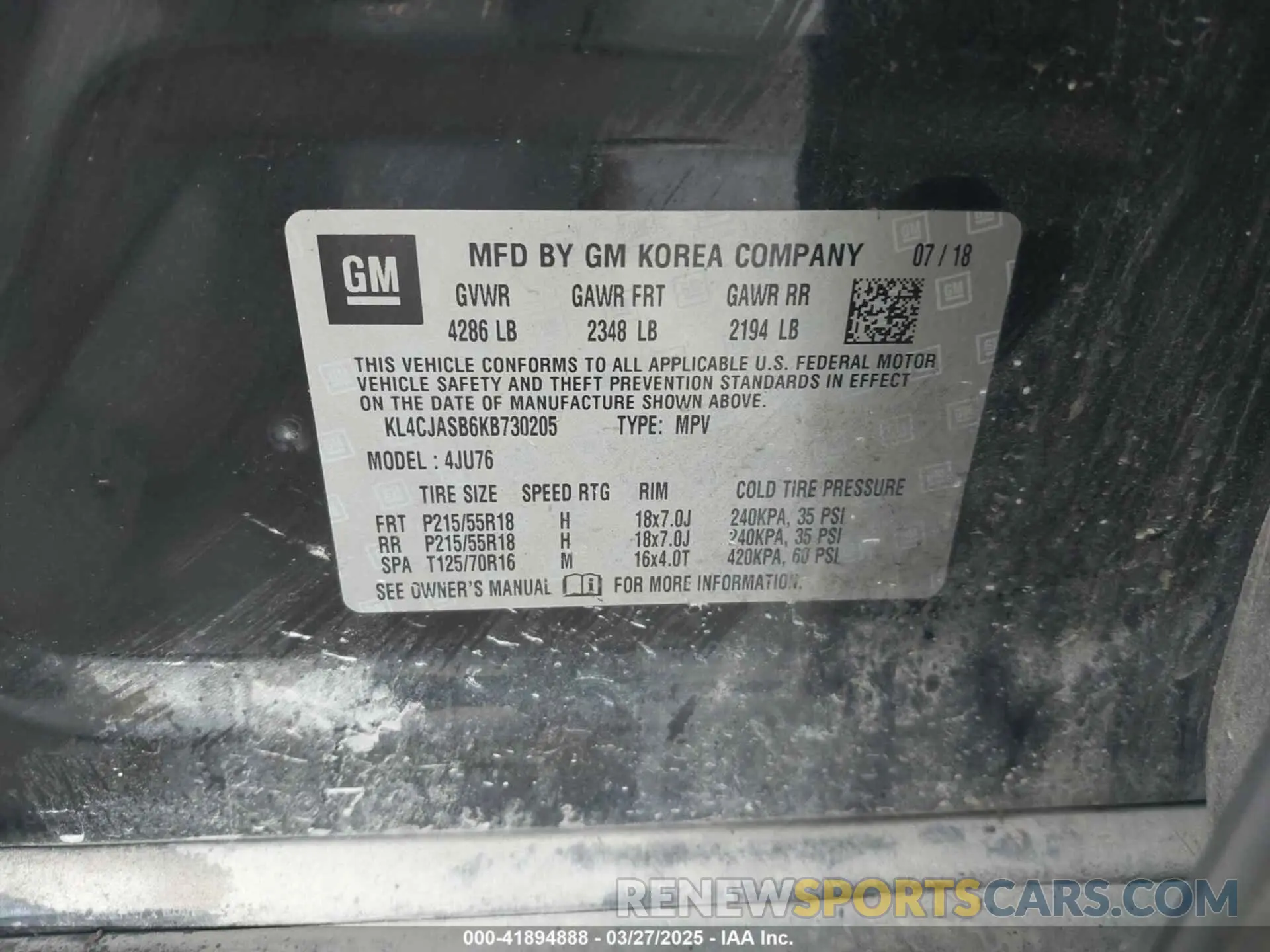 9 fotografías del automóvil dañado KL4CJASB6KB730205 BUICK ENCORE 2019