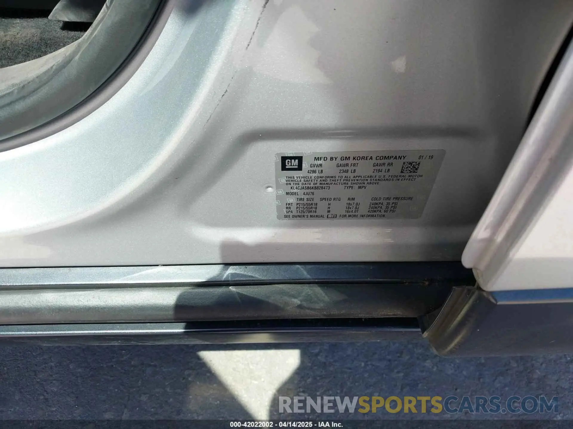 9 fotografías del automóvil dañado KL4CJASB6KB828473 BUICK ENCORE 2019