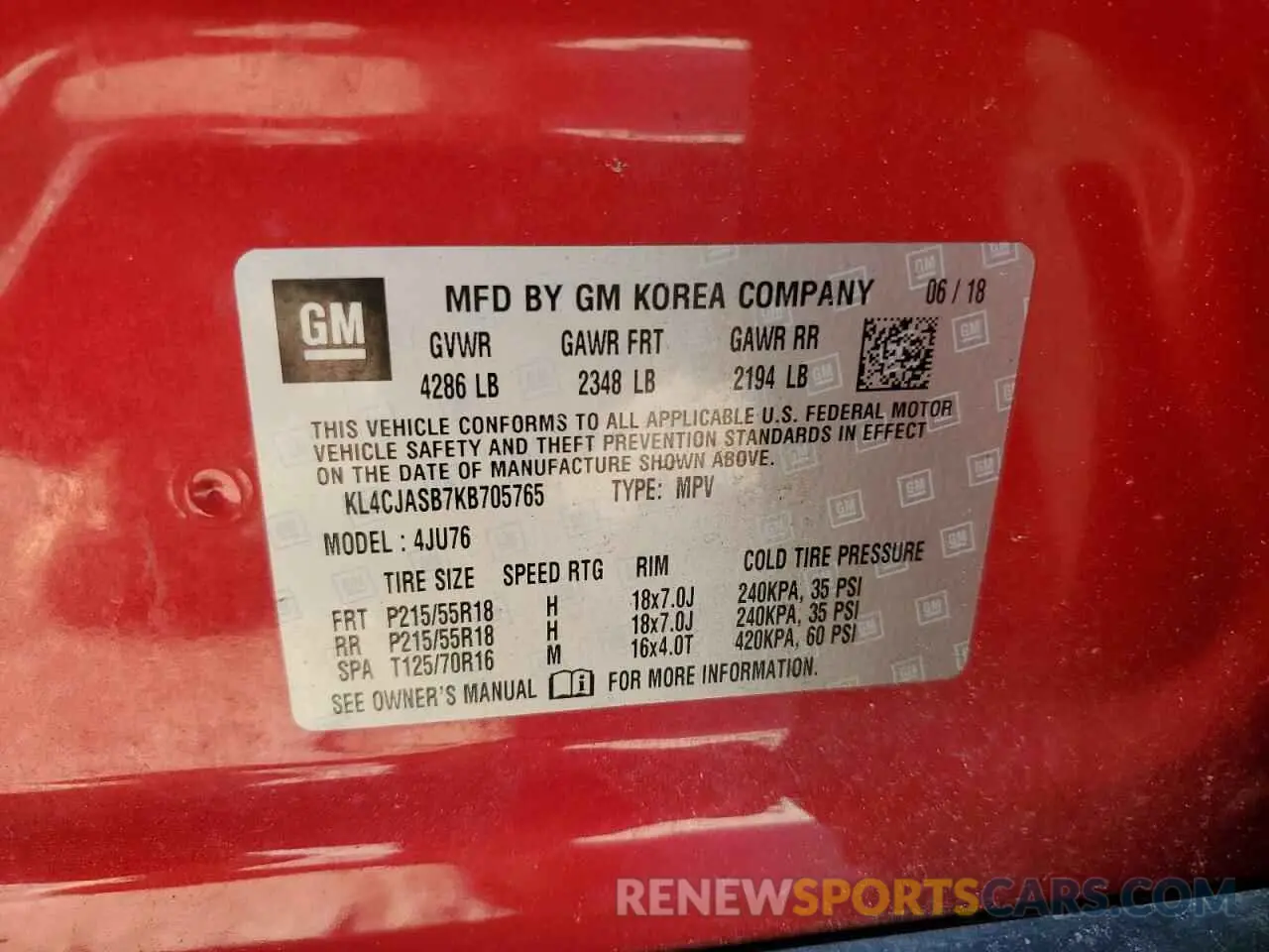 13 fotografías del automóvil dañado KL4CJASB7KB705765 BUICK ENCORE 2019