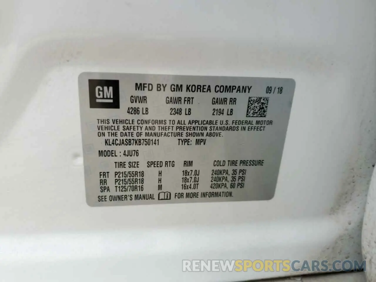 13 fotografías del automóvil dañado KL4CJASB7KB750141 BUICK ENCORE 2019