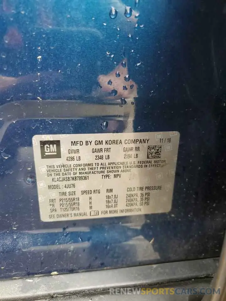 13 fotografías del automóvil dañado KL4CJASB7KB789361 BUICK ENCORE 2019