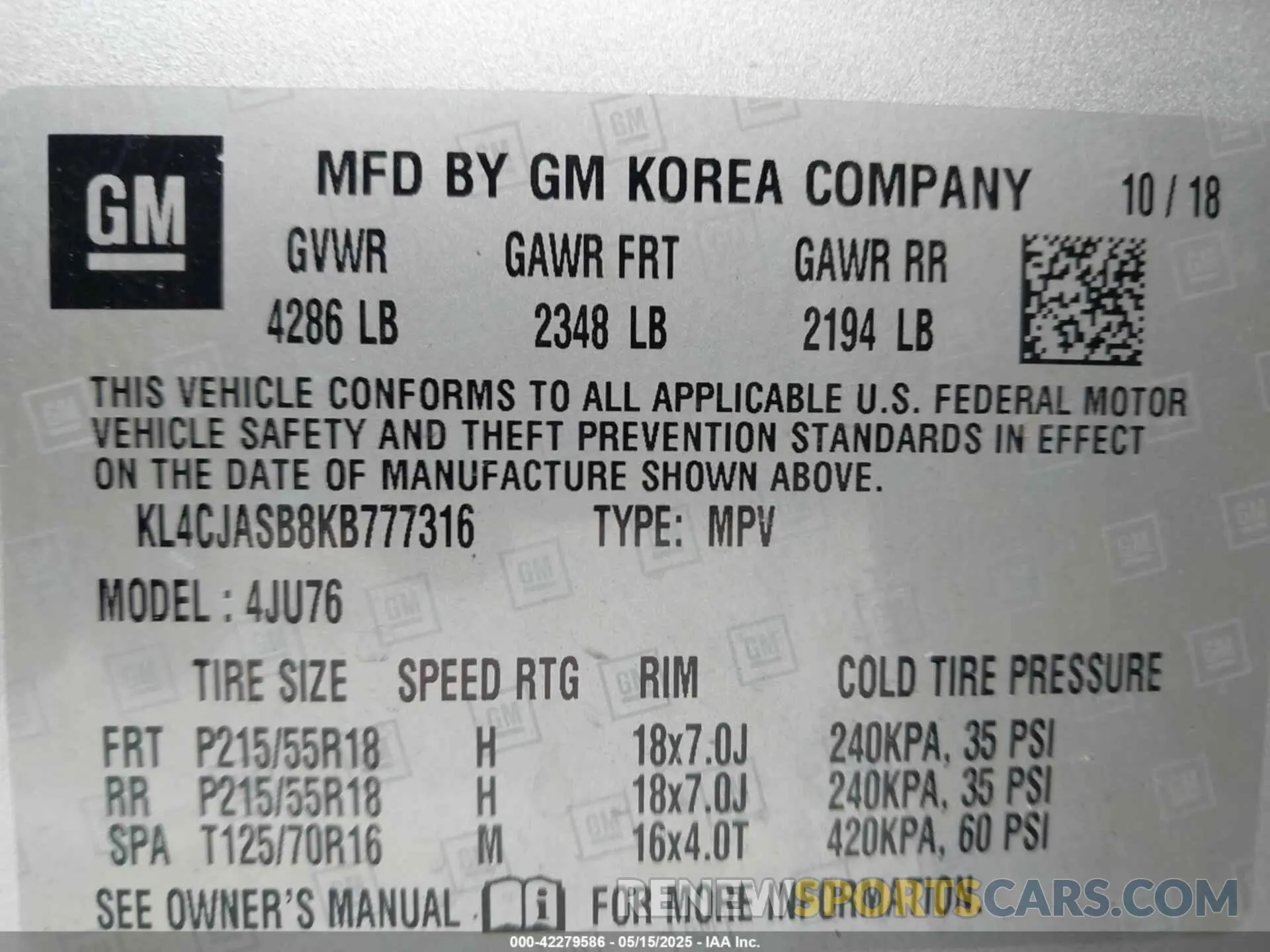 9 fotografías del automóvil dañado KL4CJASB8KB777316 BUICK ENCORE 2019