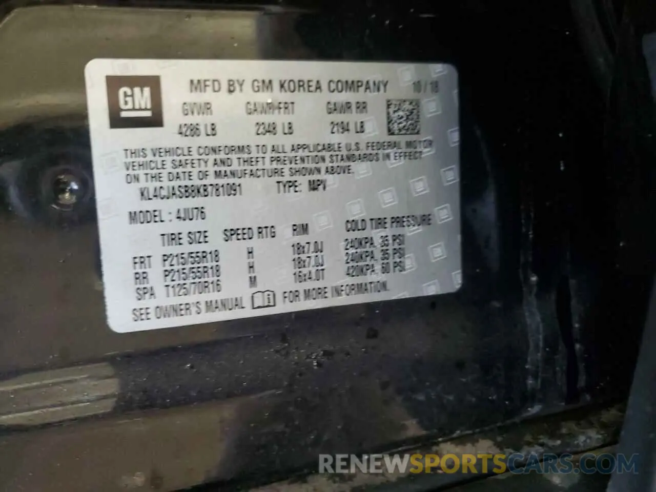 13 fotografías del automóvil dañado KL4CJASB8KB781091 BUICK ENCORE 2019
