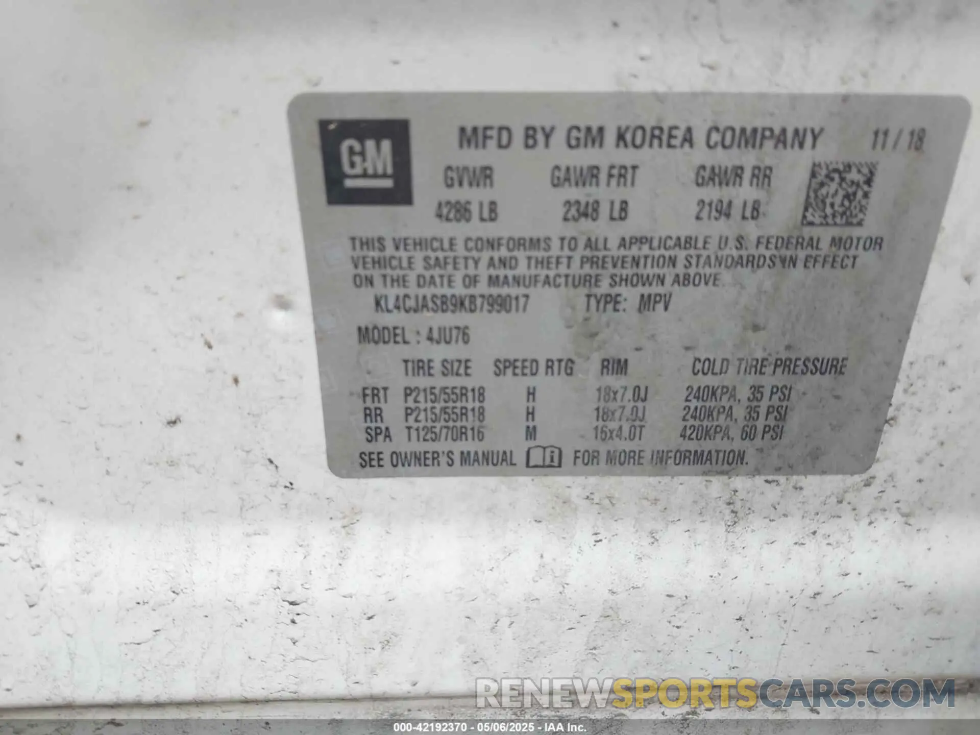 9 fotografías del automóvil dañado KL4CJASB9KB799017 BUICK ENCORE 2019